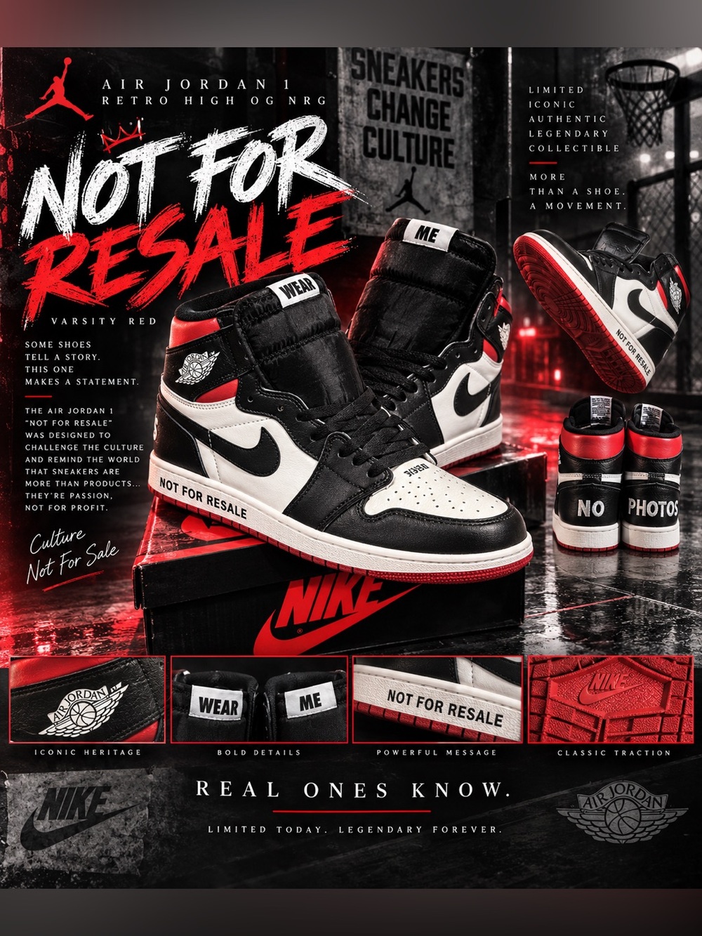 New! OG NRG "Not For Resale" Air Jordan 1 Retro High in the "Varsity Red"
